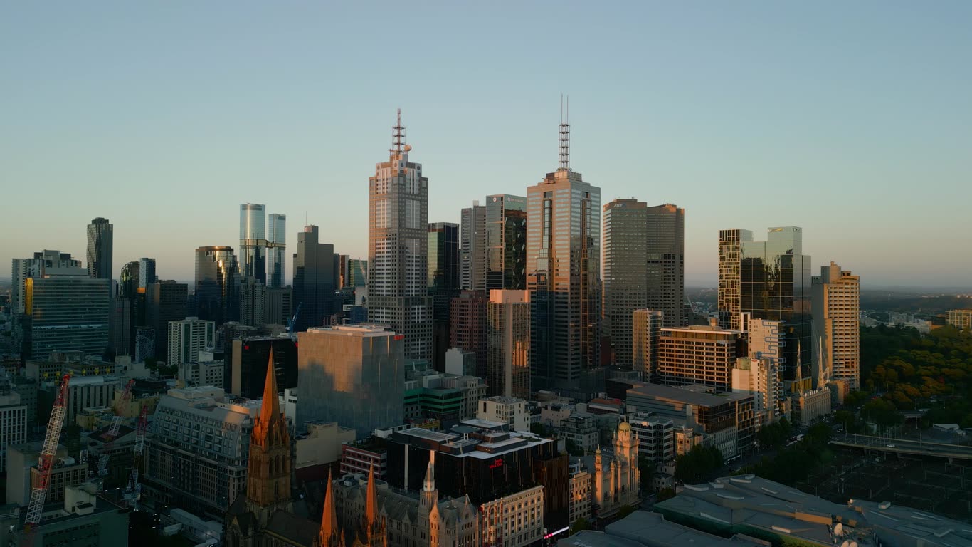 Melbourne city skyline at sunrise